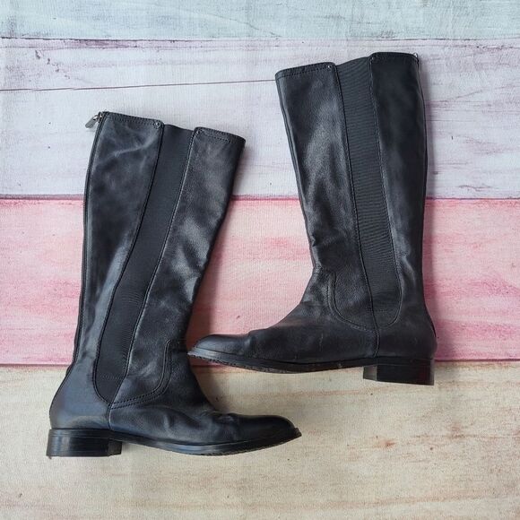 Adrienne Vittadini Black Priscilla Leather Knee High Riding Boots Women's 8M
